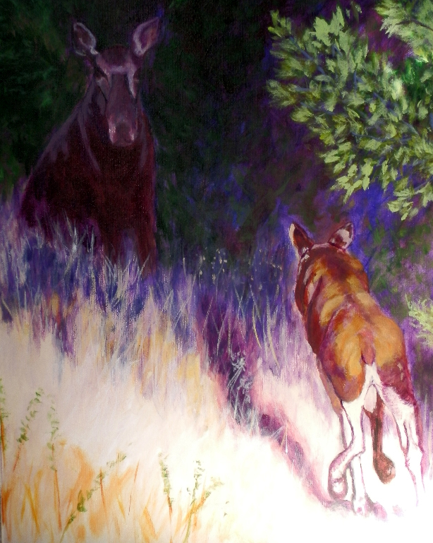 Mama and Baby Moose by artist DJ Geribo